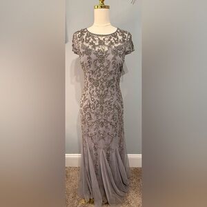 Adrianna Papell Gray Embellished Evening Gown